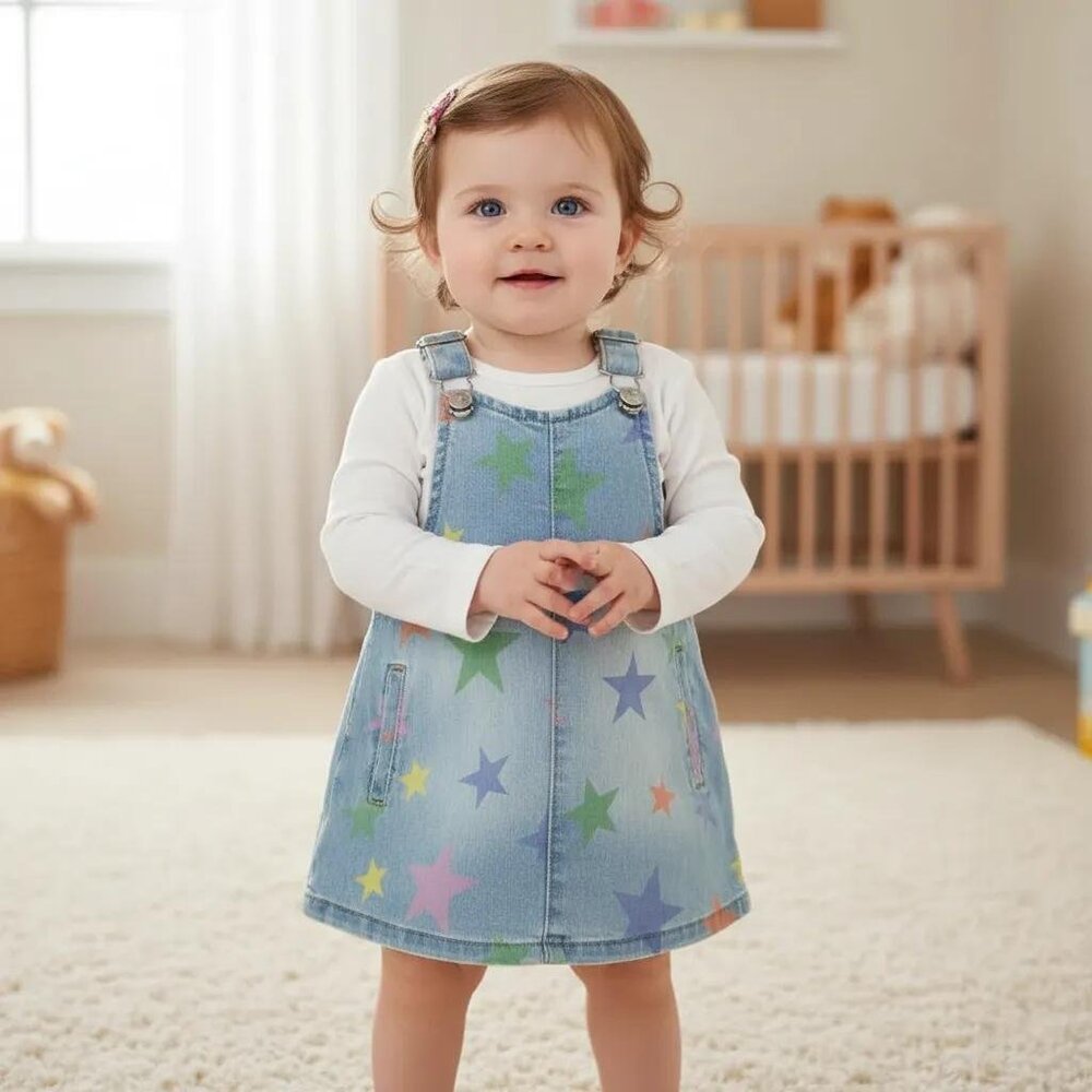 Wonder Nation Denim Overall Dress with Colourful Stars 12 Months
